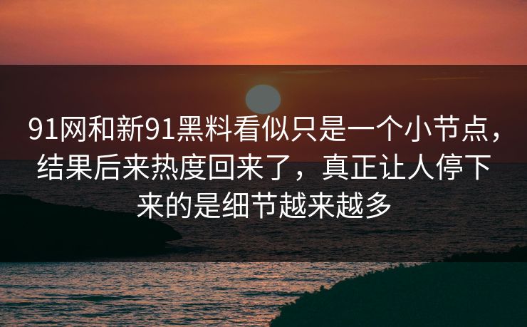 91网和新91黑料看似只是一个小节点，结果后来热度回来了，真正让人停下来的是细节越来越多