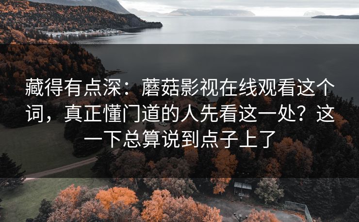 藏得有点深：蘑菇影视在线观看这个词，真正懂门道的人先看这一处？这一下总算说到点子上了