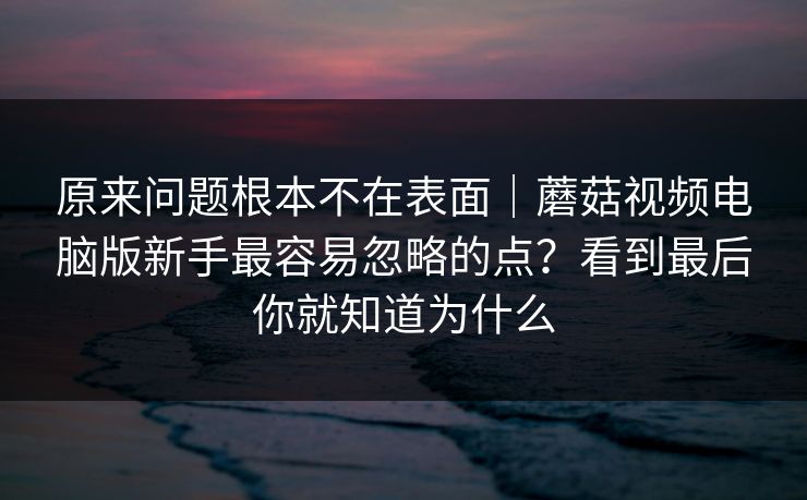 原来问题根本不在表面｜蘑菇视频电脑版新手最容易忽略的点？看到最后你就知道为什么