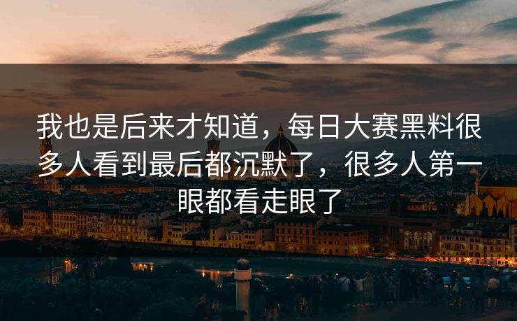我也是后来才知道，每日大赛黑料很多人看到最后都沉默了，很多人第一眼都看走眼了